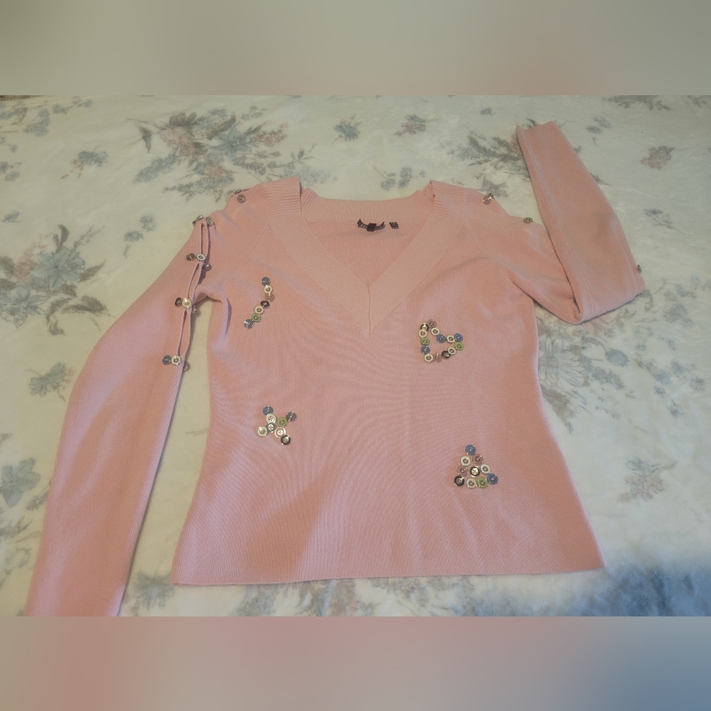 80s Vintage button sweater Crewneck Embellished stylish EUC Yudashkin Large